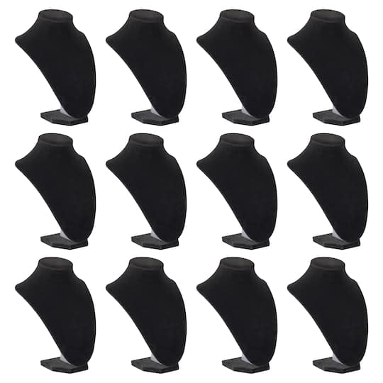 12 Pack: 9" Black Velvet 3D Necklace Stand by Bead Landing™